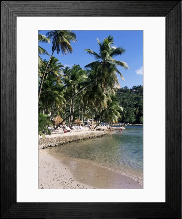 Framed Print : Tropical beach, Marigot Bay, St Framed Print : Tropical beach, Marigot Bay, St