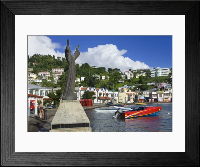 Framed Print : Statue in Carenage Harbour, St Framed Print : Statue in Carenage Harbour, St