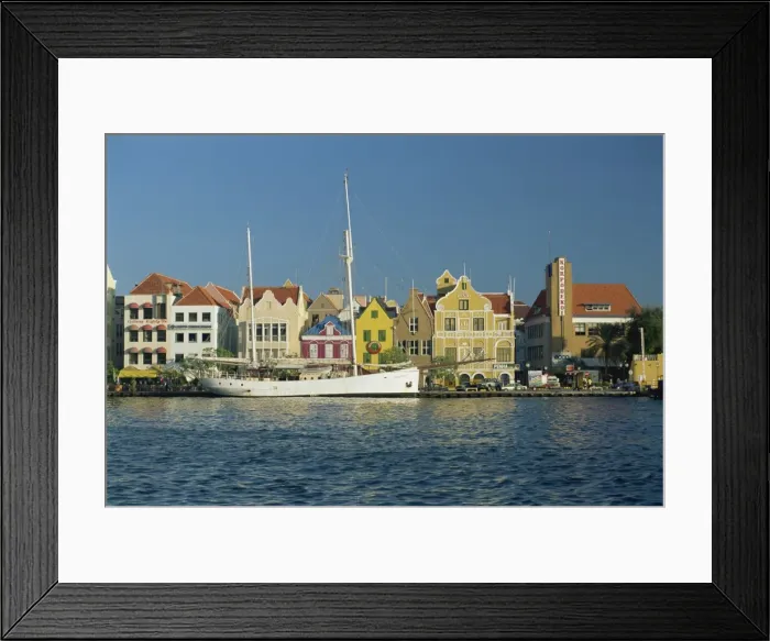 Framed Print : Ships moored in front of the colonial gabled waterfront Framed Print : Ships moored in front of the colonial gabled waterfront