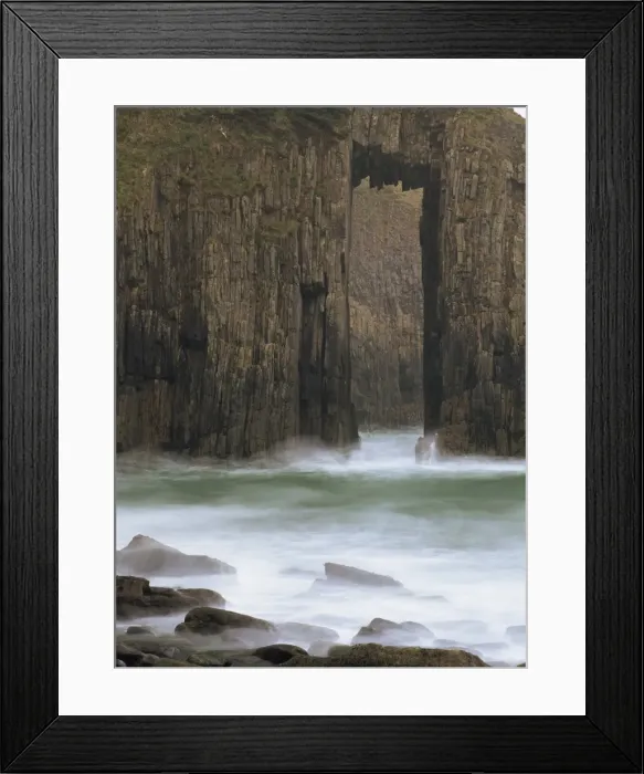 Framed Print : Church Doors rock formation in Skrinkle Haven cove Framed Print : Church Doors rock formation in Skrinkle Haven cove