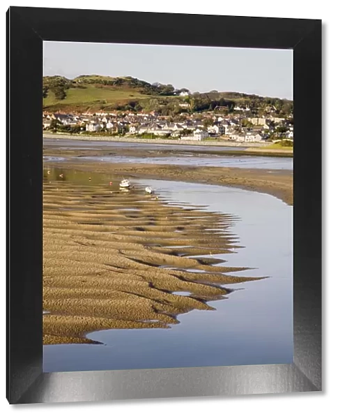 Exposed rippled sandbank on Conwy River estuary at low tide