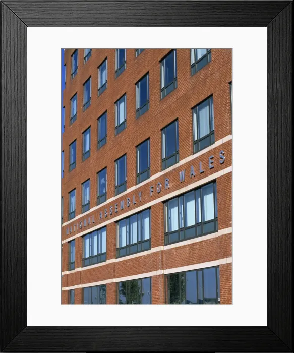 Framed Print : Exterior of brick built National Assembly for Wales building