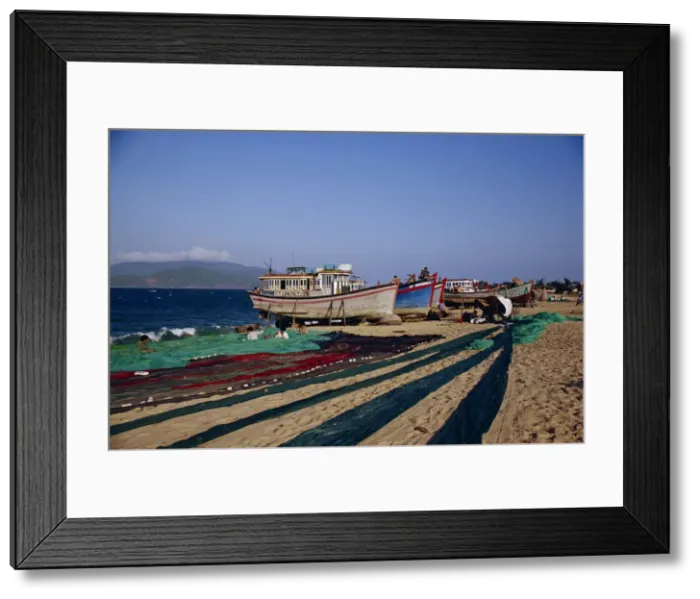 Framed Print : Hamlet fishnet repair Framed Print : Hamlet fishnet repair