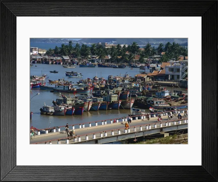 Framed Print : Fishing Fleet and Xam Bang Bridge Framed Print : Fishing Fleet and Xam Bang Bridge