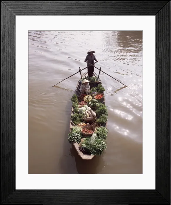Framed Print : Floating market trader and boat laden with vegetables Framed Print : Floating market trader and boat laden with vegetables