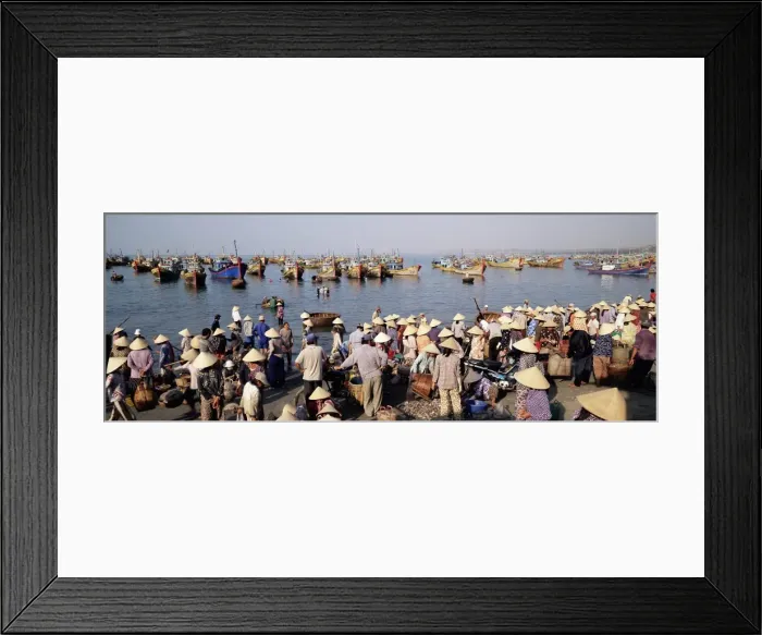 Framed Print : People from fishing village collecting the morning Framed Print : People from fishing village collecting the morning