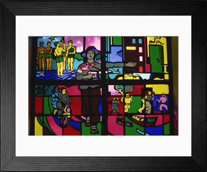 Framed Print : Stained glass with revolutionary theme in the Army Museum in Hanoi