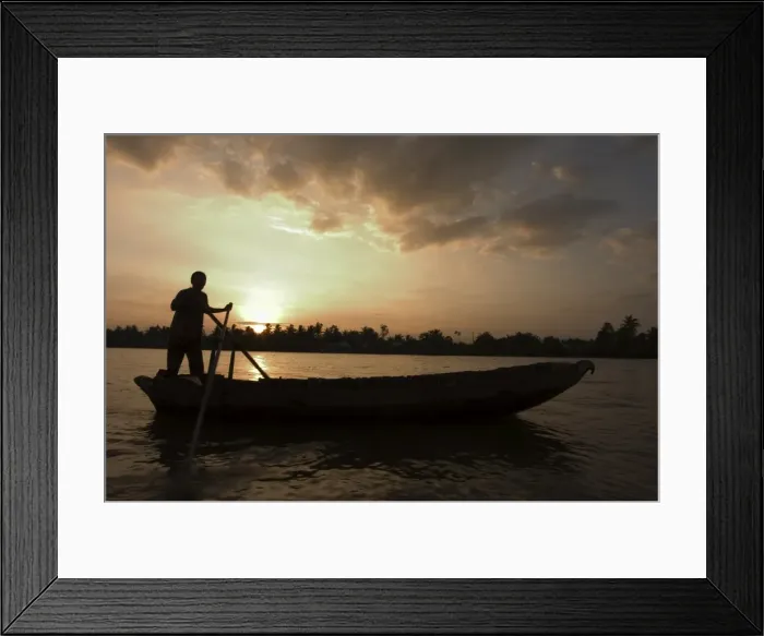 Framed Print : Sunrise, boats on the Mekong Delta Framed Print : Sunrise, boats on the Mekong Delta