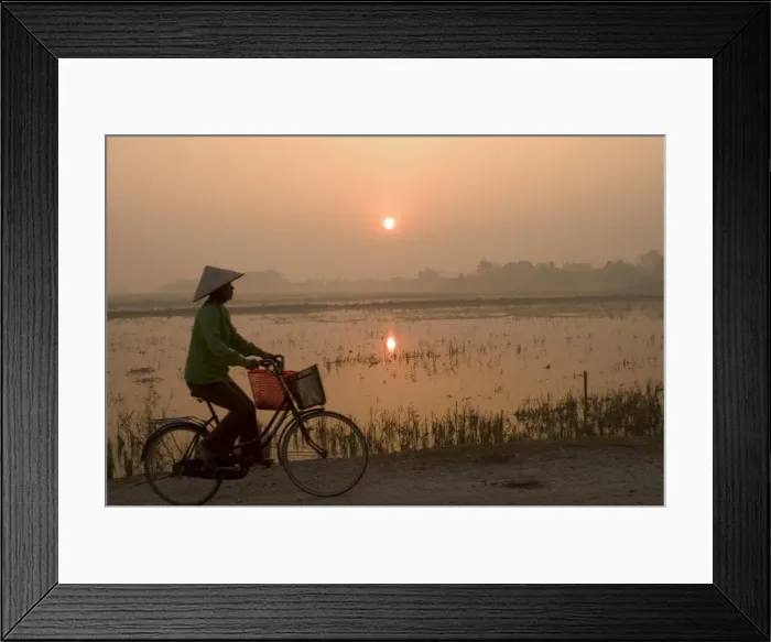 Framed Print : Bicycle in the morning mist at sunrise Framed Print : Bicycle in the morning mist at sunrise