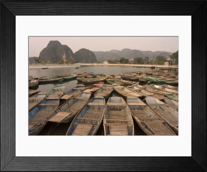 Framed Print : Boats, limestone mountain scenery Framed Print : Boats, limestone mountain scenery