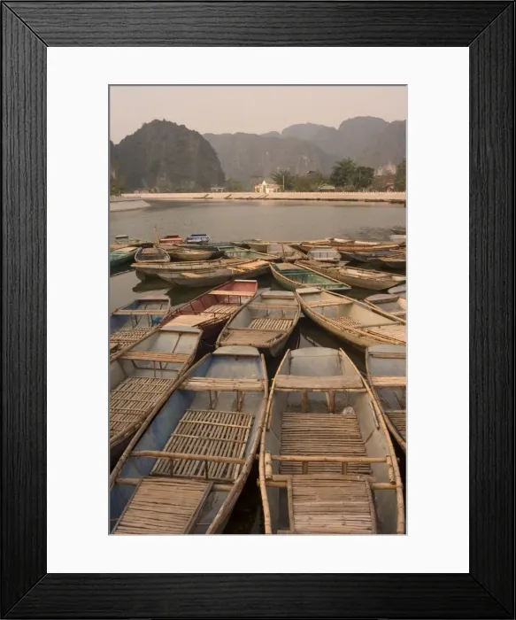 Framed Print : Boats, limestone mountain scenery Framed Print : Boats, limestone mountain scenery