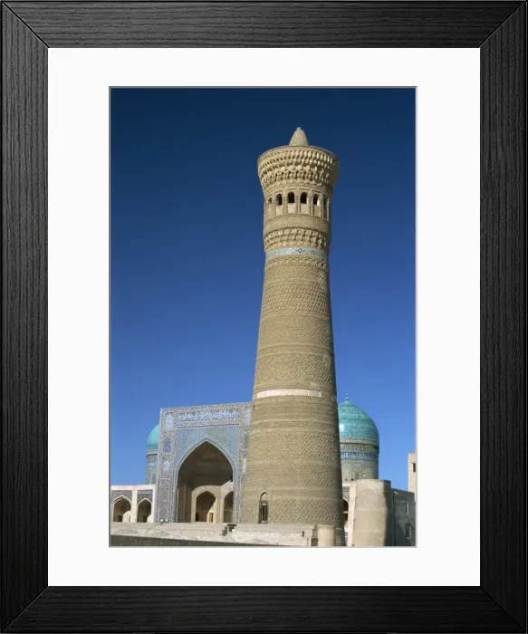 Framed Print : Kalon Minaret with Mir-I-Arab Medressa behind Framed Print : Kalon Minaret with Mir-I-Arab Medressa behind