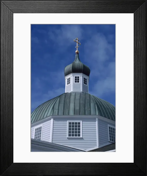 Framed Print : Close-up of dome and roof of church in Sitka