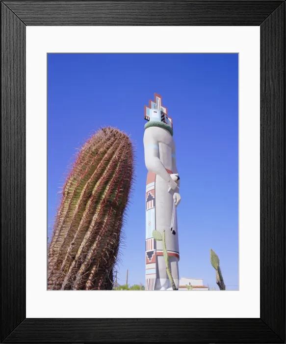 Framed Print : Giant cactus and Indian statue Framed Print : Giant cactus and Indian statue