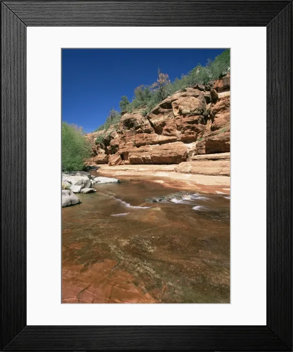 Framed Print : Red rocks towering above the shallow waters of Oak Creek Framed Print : Red rocks towering above the shallow waters of Oak Creek