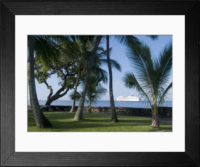 Framed Print : Beach with cruise ship off shore Framed Print : Beach with cruise ship off shore