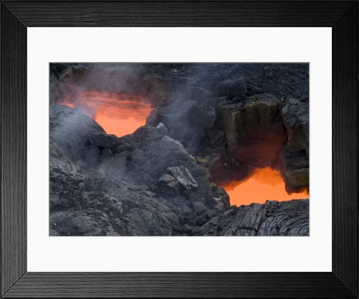 Framed Print : Skylight, view through cooled lava to molten lava below Framed Print : Skylight, view through cooled lava to molten lava below