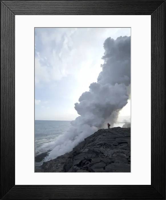 Framed Print : Plumes of steam where the lava reaches the sea Framed Print : Plumes of steam where the lava reaches the sea