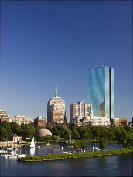 The John Hancock Tower and city skyline across the Charles River