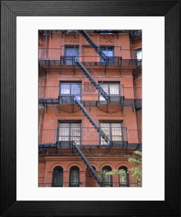 Framed Print : Apartment fire escapes
