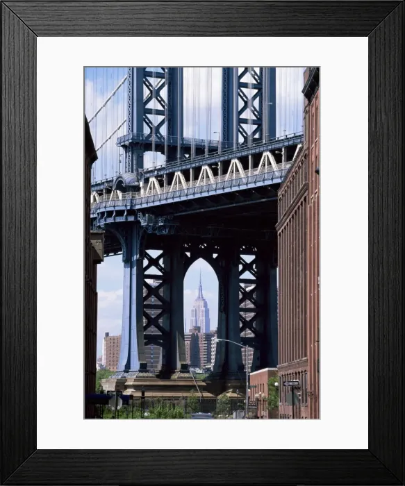 Framed Print : Empire State Building seen through the Manhattan Bridge Framed Print : Empire State Building seen through the Manhattan Bridge
