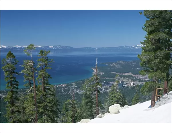 Lake Tahoe and town on California and Nevada state line