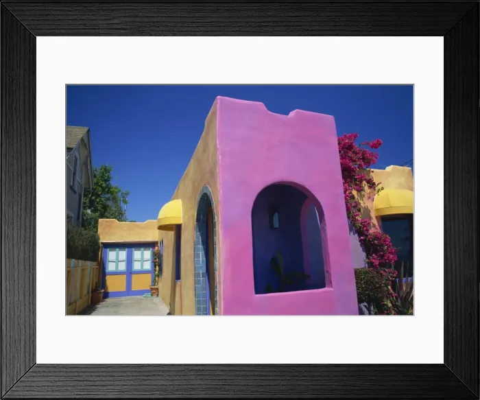 Framed Print : Close-up of pink wall of a colourful house at Pacific Framed Print : Close-up of pink wall of a colourful house at Pacific
