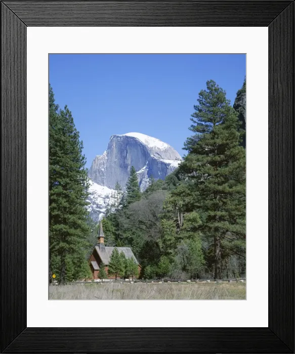 Framed Print : Half Dome mountain peak and chapel Framed Print : Half Dome mountain peak and chapel
