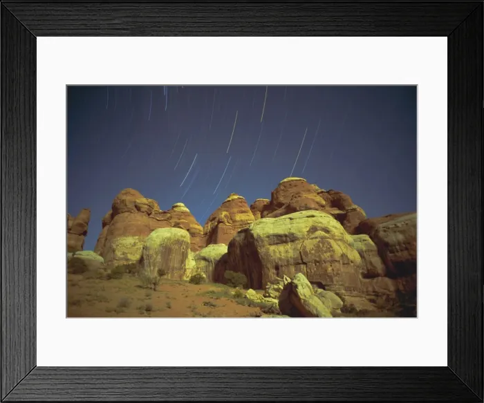 Framed Print : Starstreaks over rock formations Framed Print : Starstreaks over rock formations