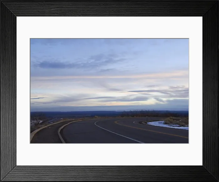 Framed Print : Road markings and sunset on the drive into Mesa Verde Framed Print : Road markings and sunset on the drive into Mesa Verde