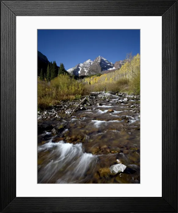Framed Print : Maroon Bells and Maroon Creek with fall colors Framed Print : Maroon Bells and Maroon Creek with fall colors