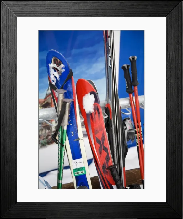 Framed Print : Row of skis at Lionshead Village