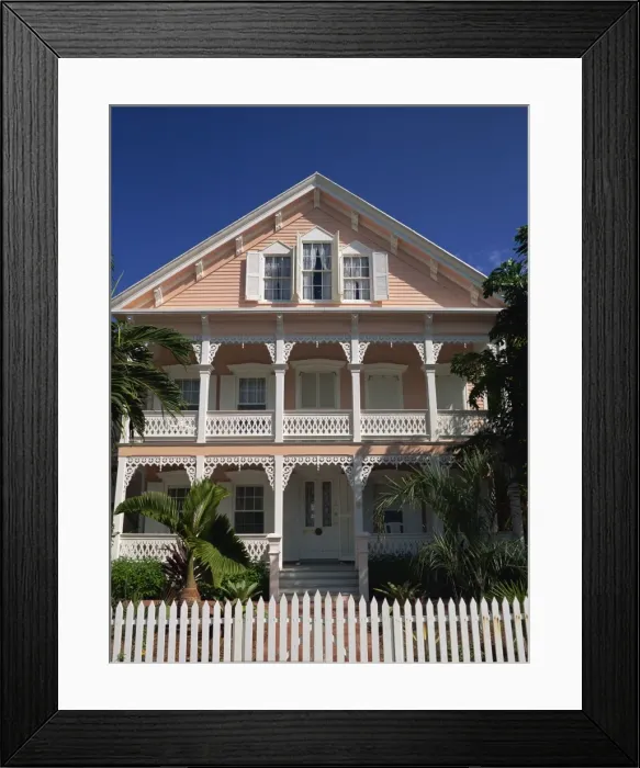 Framed Print : A gingerbread house with white fretwork and verandah Framed Print : A gingerbread house with white fretwork and verandah