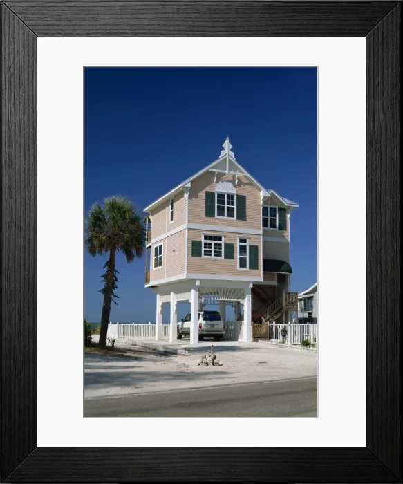 Framed Print : A modern house by the beach in the Gulf Coast town of Bradenton Beach