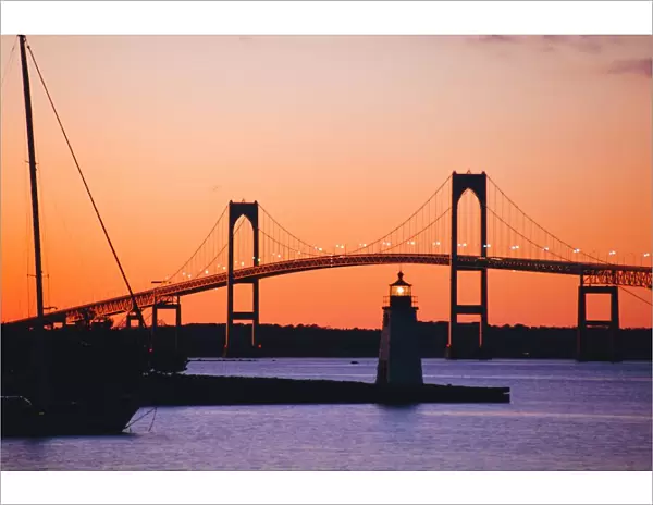 Newport Bridge and Harbor at sunset