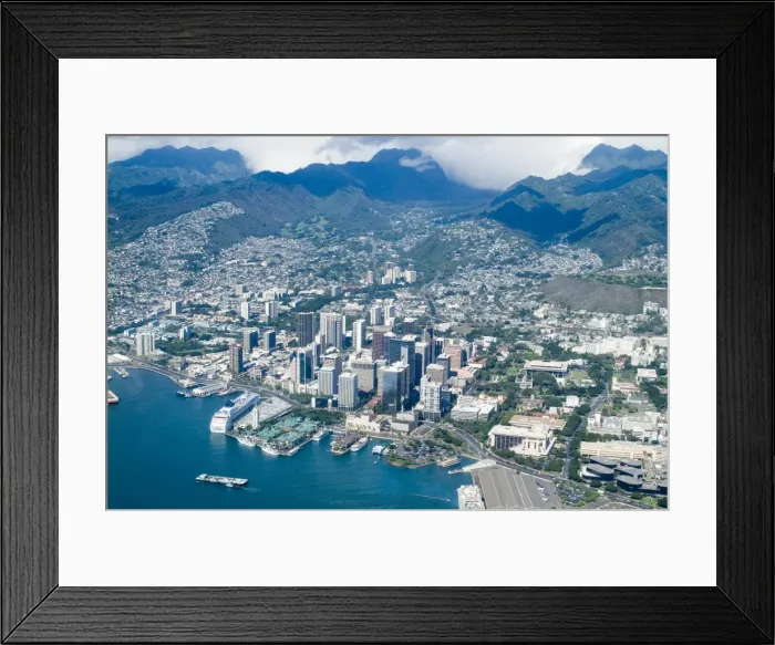 Framed Print : Aerial view of Honolulu and Waikiki Framed Print : Aerial view of Honolulu and Waikiki