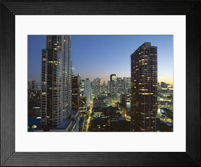Framed Print : Looking south down Rush and Wabash Street in the evening Framed Print : Looking south down Rush and Wabash Street in the evening