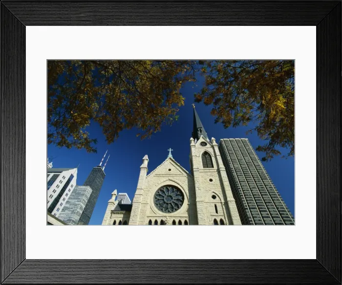 Framed Print : Holy Name Christian cathedral and tower blocks of Framed Print : Holy Name Christian cathedral and tower blocks of