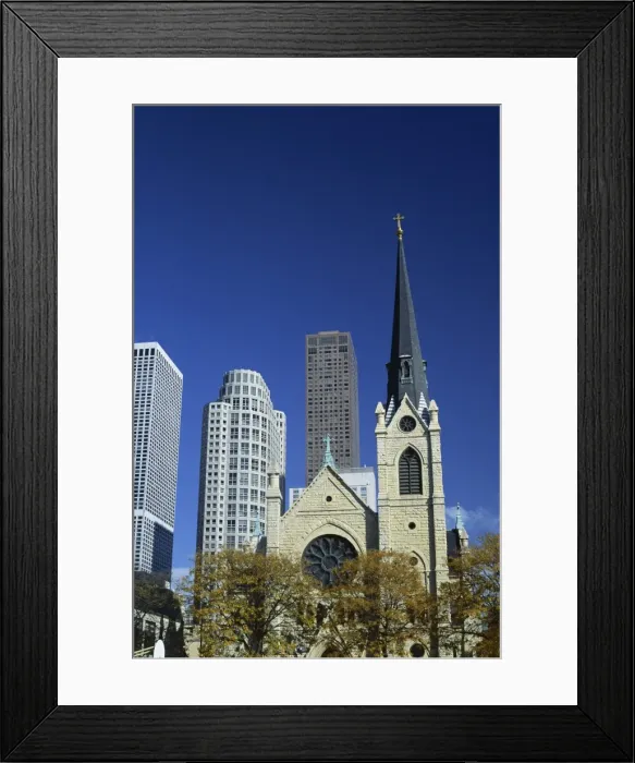 Framed Print : Holy Name Christian cathedral and tower blocks of Framed Print : Holy Name Christian cathedral and tower blocks of