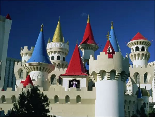 Brightly coloured turrets of the Excalibur Hotel and