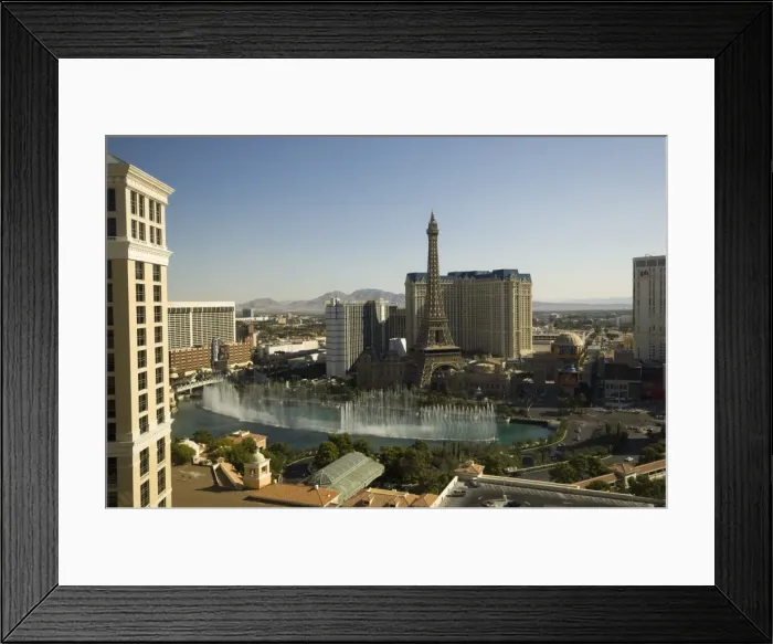Framed Print : View of Paris Hotel and lake of Bellagio Hotel with Framed Print : View of Paris Hotel and lake of Bellagio Hotel with