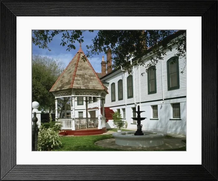 Framed Print : Fountain, gazebo and traditional house on Esplanade Framed Print : Fountain, gazebo and traditional house on Esplanade