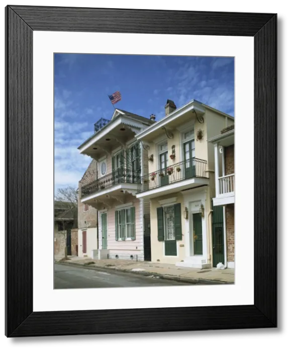 Framed Print : Traditional houses on Barracks Street in the French Framed Print : Traditional houses on Barracks Street in the French