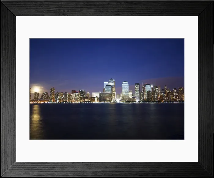 Framed Print : Full moon rising over Lower Manhattan skyline across the Hudson River Framed Print : Full moon rising over Lower Manhattan skyline across the Hudson River