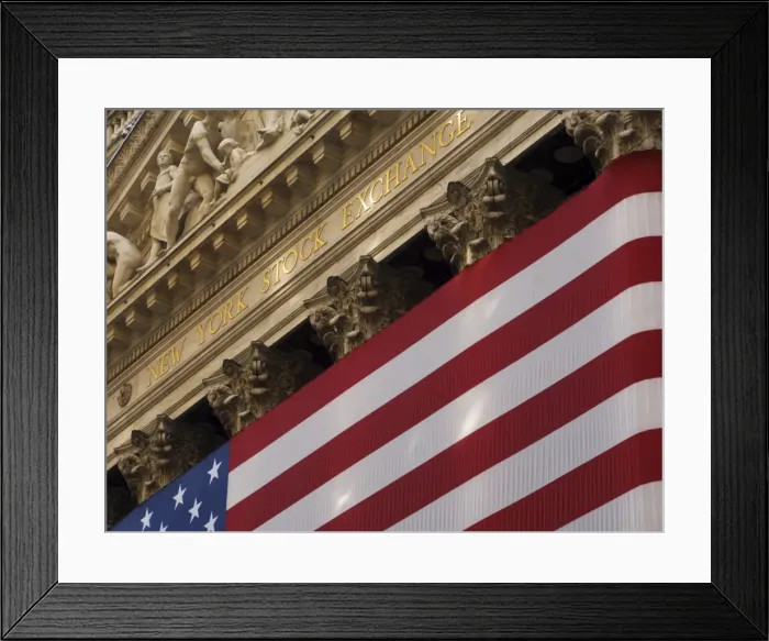 Framed Print : New York Stock Exchange and American flag Framed Print : New York Stock Exchange and American flag