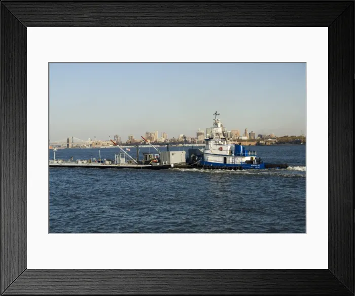 Framed Print : Boat with barge on Hudson River Framed Print : Boat with barge on Hudson River
