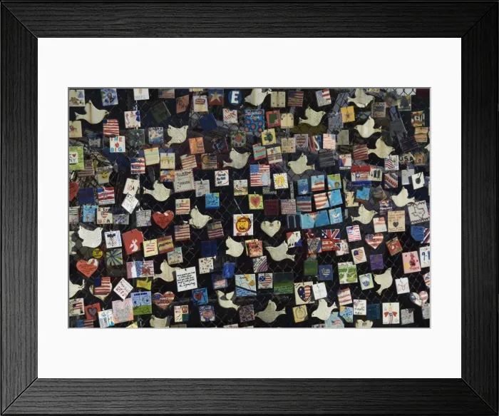 Framed Print : 9 / 11 Messages on tiles on fence in Greenwich Village Framed Print : 9 / 11 Messages on tiles on fence in Greenwich Village