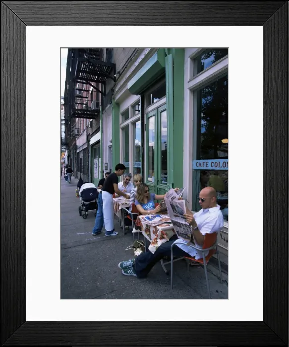 Framed Print : Young people outside the Colonial cafe in Nolita neighbourhood Framed Print : Young people outside the Colonial cafe in Nolita neighbourhood