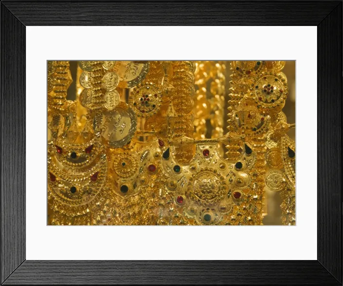 Framed Print : Close-up of gold jewelry in the Gold Souk Framed Print : Close-up of gold jewelry in the Gold Souk