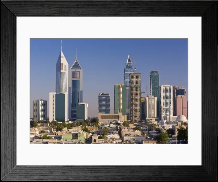 Framed Print : Elevated view of the new Dubai skyline of modern architecture Framed Print : Elevated view of the new Dubai skyline of modern architecture